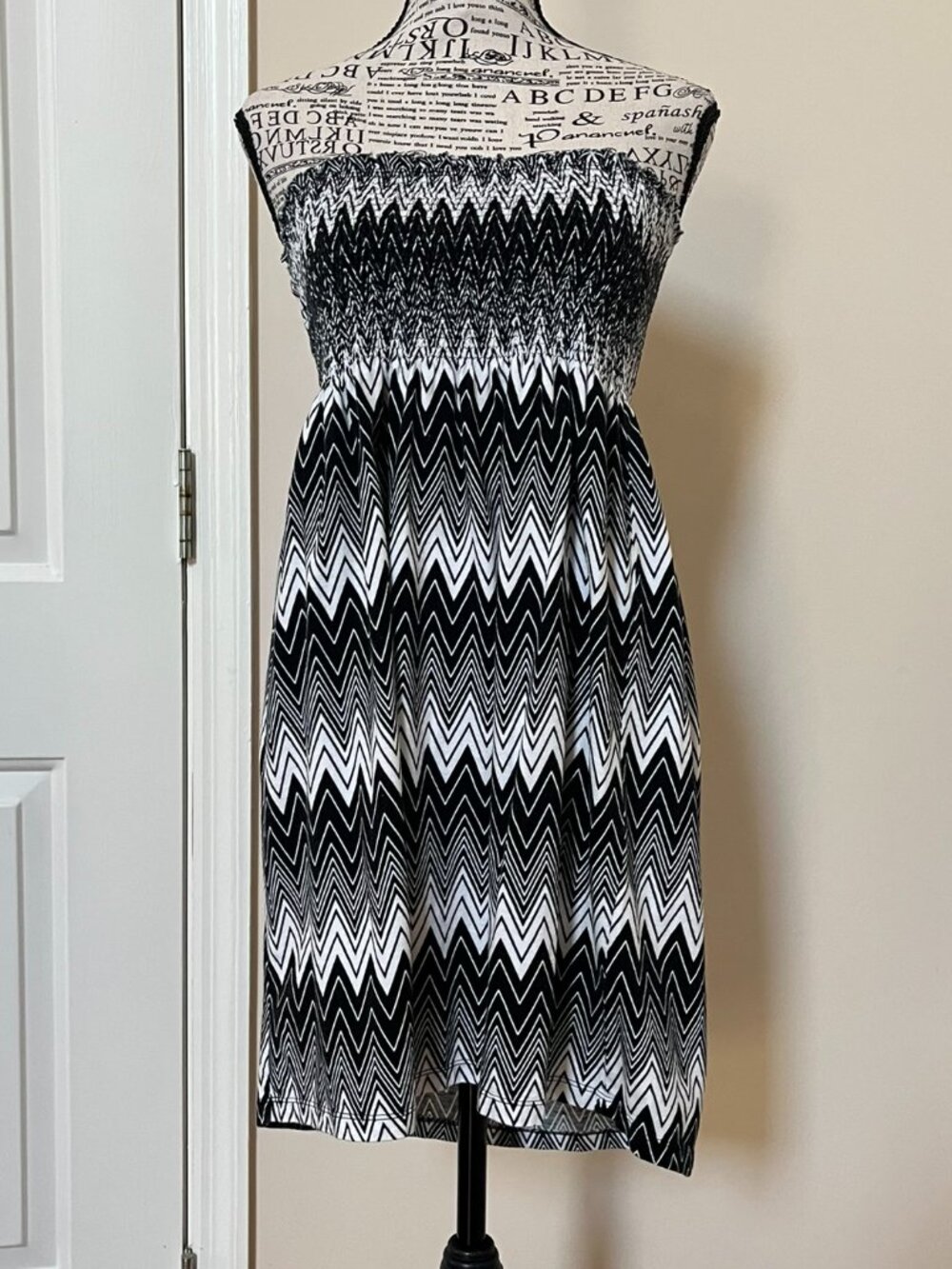 Strapless Black & White Tube Dress, Size S